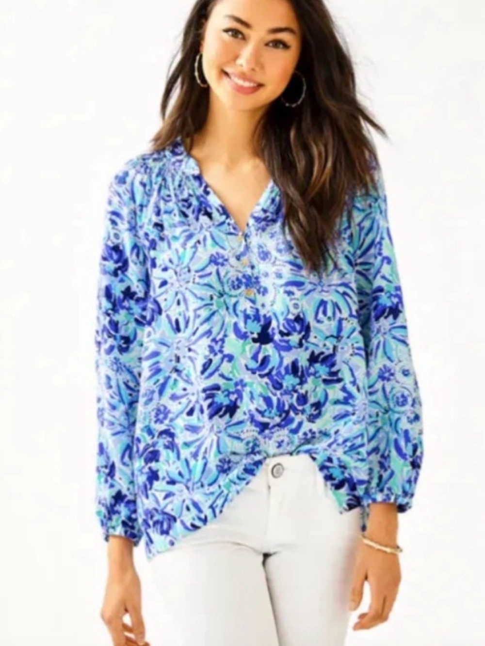 Lilly Pulitzer Elsa blue silk Iona shell top
